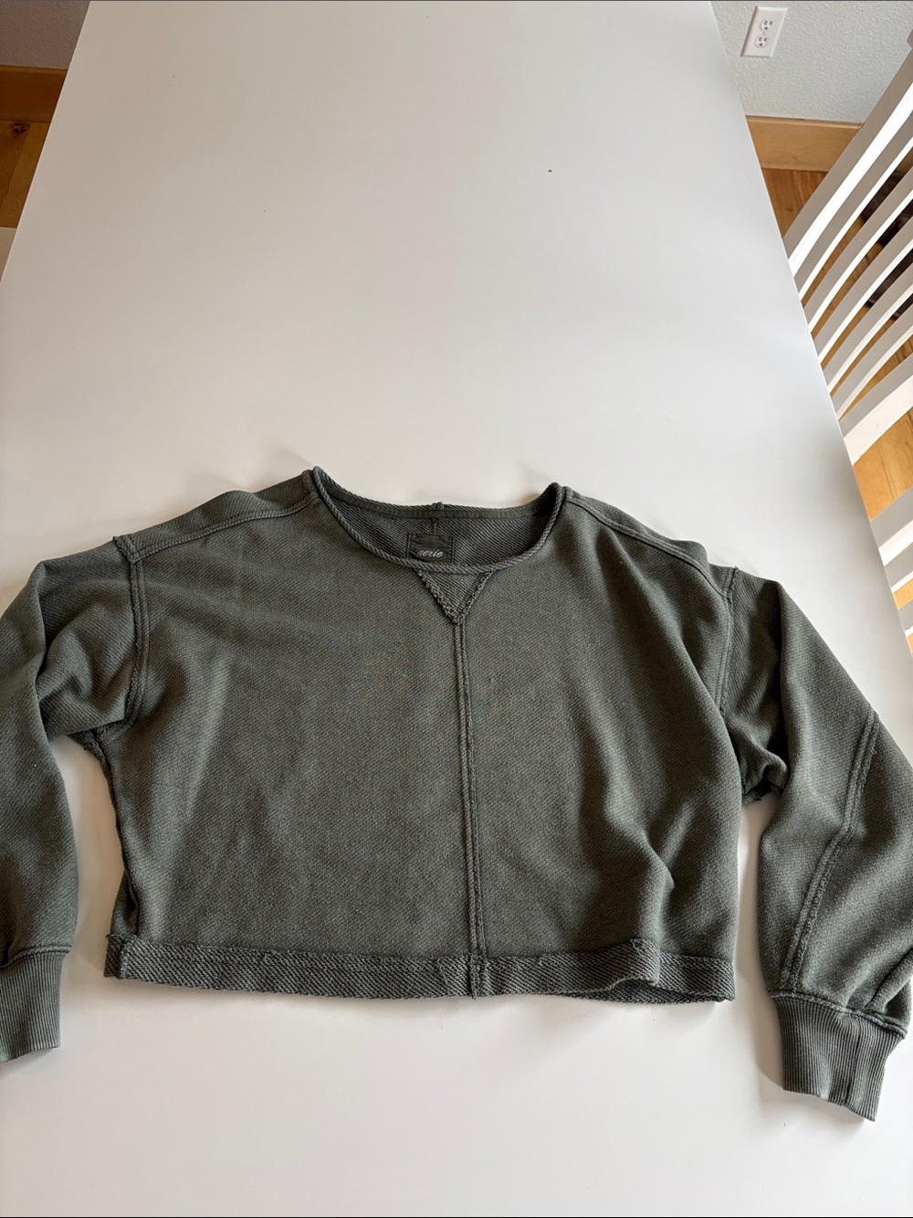 aerie Olive Green Cropped Crewneck Sweatshirt